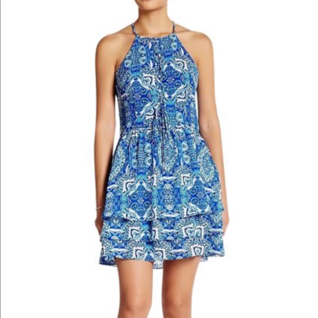 Nwt Revolve Parker Blue Dax Paisley Ruffle Dress M